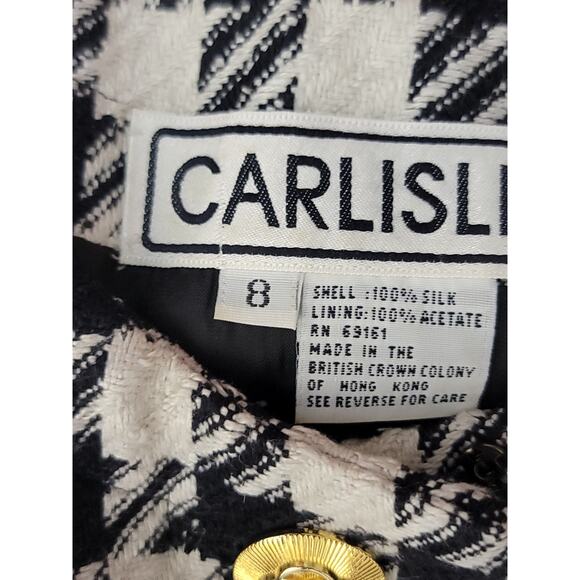 VTG Carlisle Blazer SZ 8 Houndstooth Tweed Jacket 100% Silk White Black Preppy - Picture 8 of 8